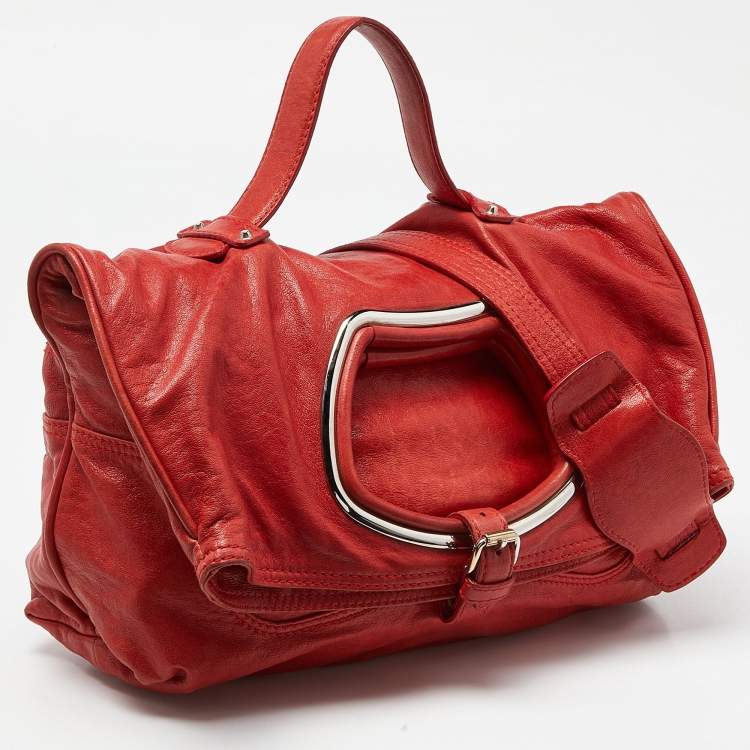 Pre Owned Balenciaga Red Leather Convertible Bracelet Bag