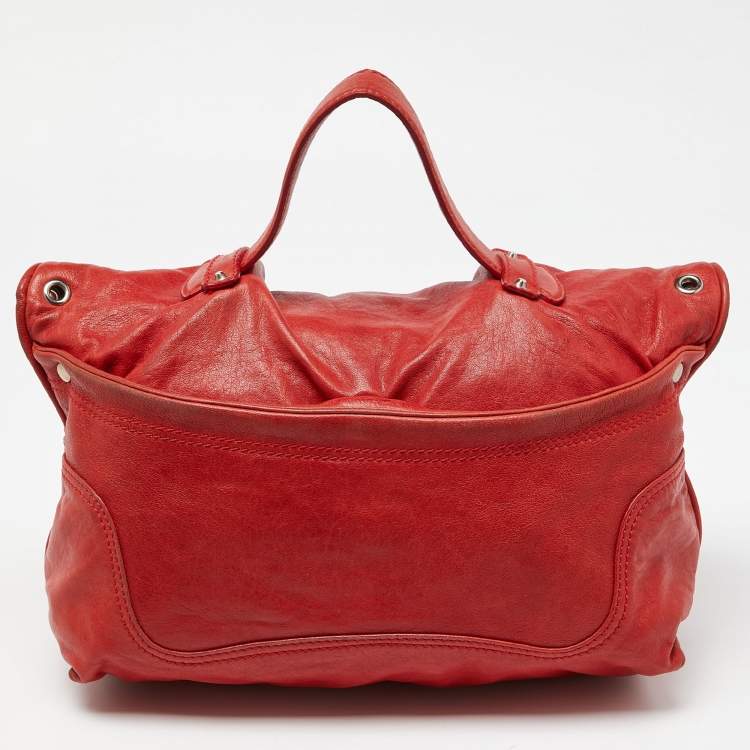 Pre Owned Balenciaga Red Leather Convertible Bracelet Bag