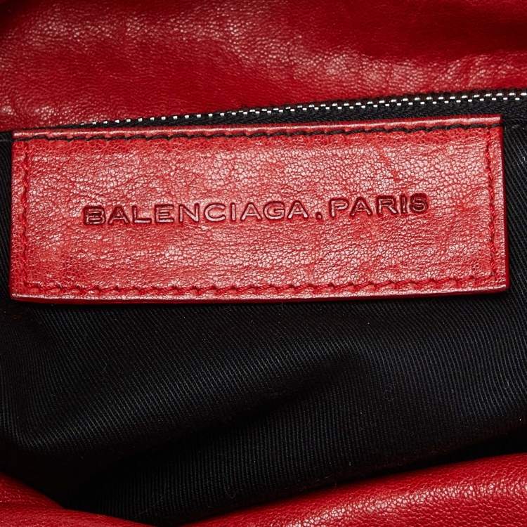 Pre Owned Balenciaga Red Leather Convertible Bracelet Bag