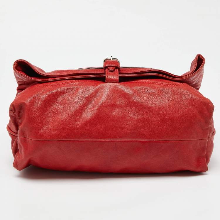 Pre Owned Balenciaga Red Leather Convertible Bracelet Bag