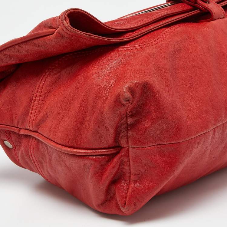 Pre Owned Balenciaga Red Leather Convertible Bracelet Bag