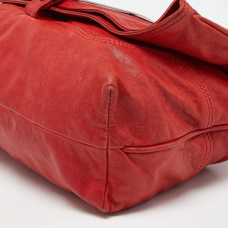 Pre Owned Balenciaga Red Leather Convertible Bracelet Bag