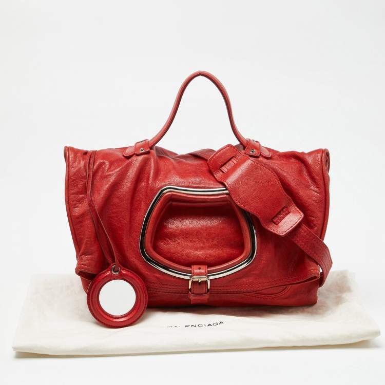 Pre Owned Balenciaga Red Leather Convertible Bracelet Bag