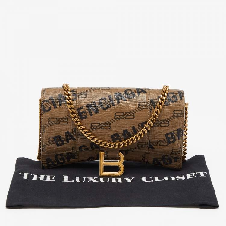 Pre Owned Balenciaga Beige/Black BB Monogram Leather XS Hourglass Bag