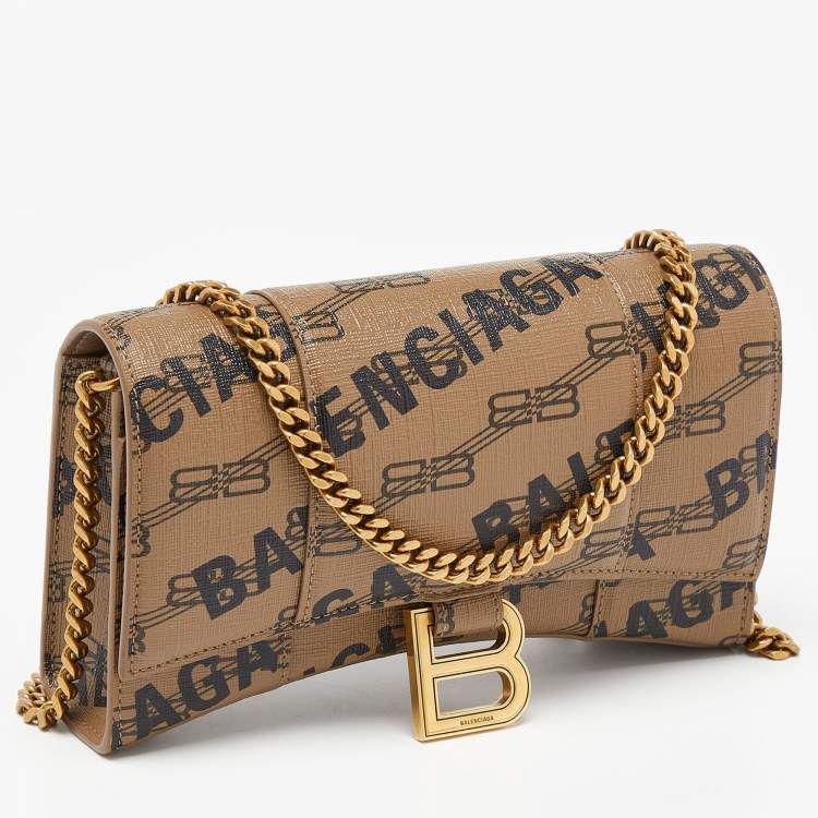 Pre Owned Balenciaga Beige/Black BB Monogram Leather XS Hourglass Bag