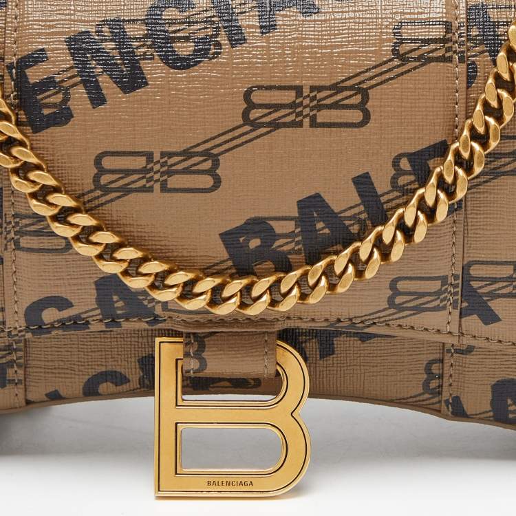 Pre Owned Balenciaga Beige/Black BB Monogram Leather XS Hourglass Bag