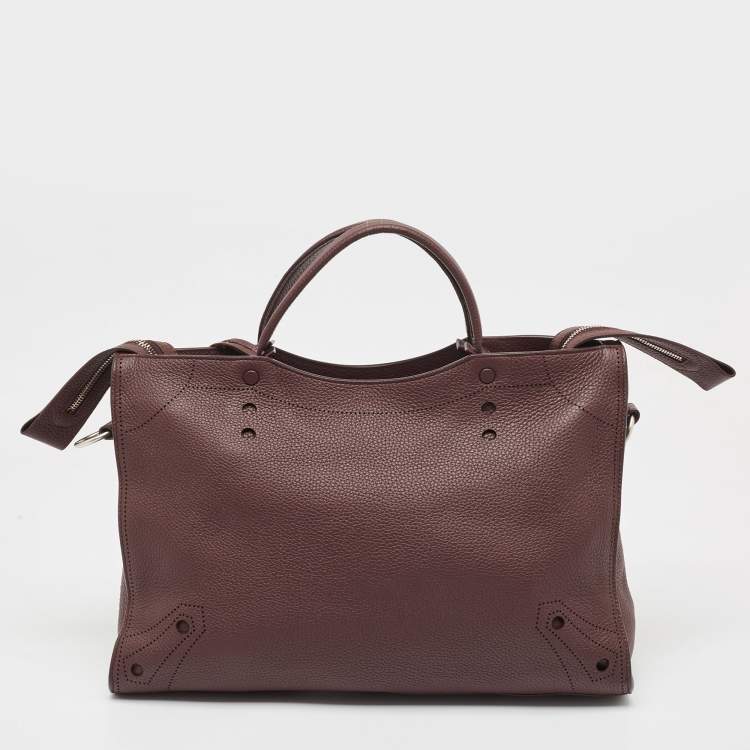 Pre Owned Balenciaga Burgundy Leather Blackout Classic City Bag