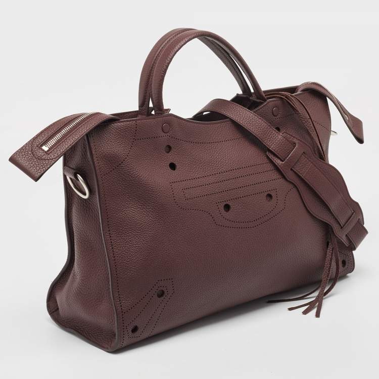 Pre Owned Balenciaga Burgundy Leather Blackout Classic City Bag