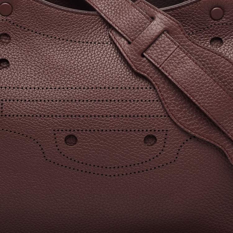 Pre Owned Balenciaga Burgundy Leather Blackout Classic City Bag