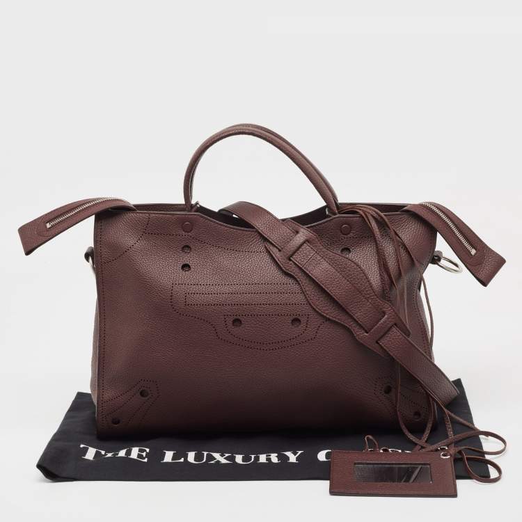 Pre Owned Balenciaga Burgundy Leather Blackout Classic City Bag