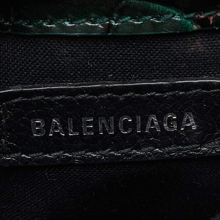Pre Owned Balenciaga Green/Black Croc Embossed Leather Phone Crossbody Bag