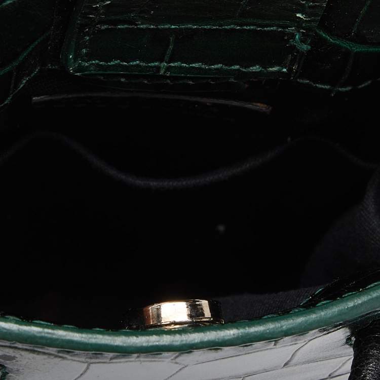 Pre Owned Balenciaga Green/Black Croc Embossed Leather Phone Crossbody Bag