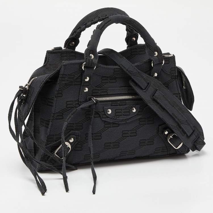 Pre Owned Balenciaga Black BB Monogram Canvas XS Neo Cagole Bag