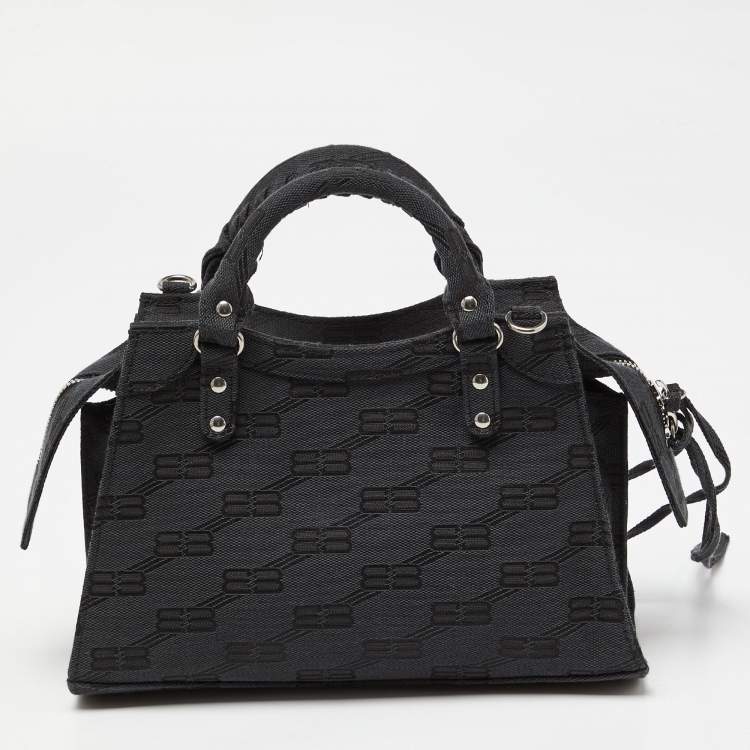 Pre Owned Balenciaga Black BB Monogram Canvas XS Neo Cagole Bag