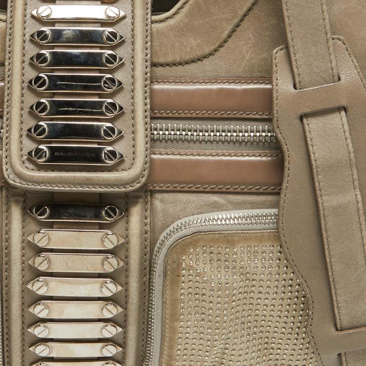 Pre Owned Balenciaga Beige Leather Studded Sac Clous Motorcycle Bag