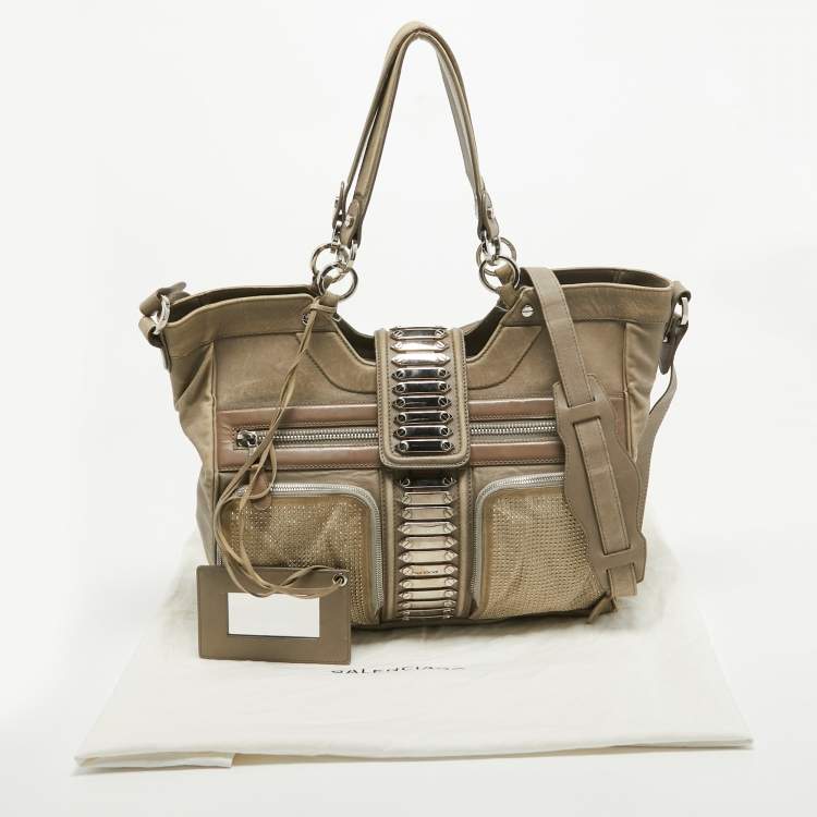 Pre Owned Balenciaga Beige Leather Studded Sac Clous Motorcycle Bag