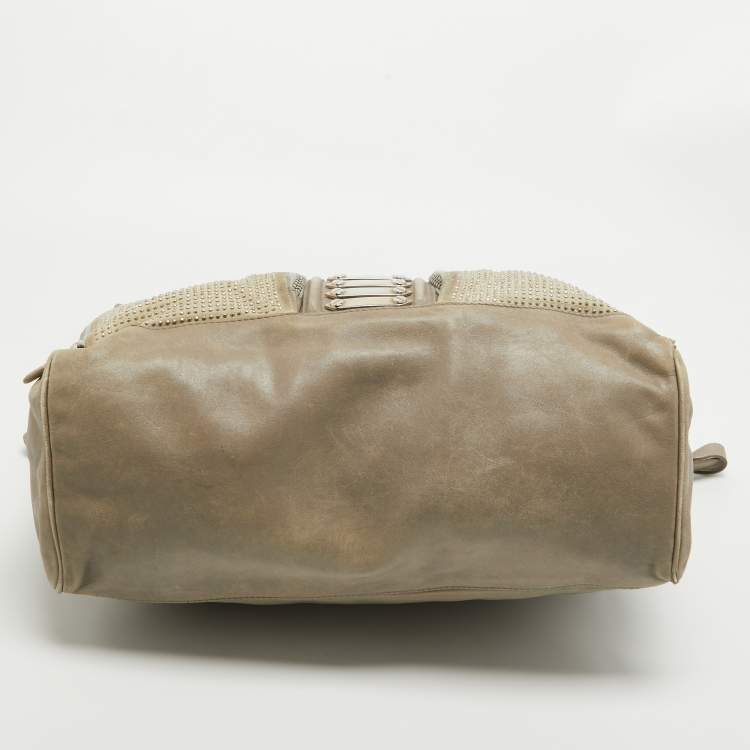 Pre Owned Balenciaga Beige Leather Studded Sac Clous Motorcycle Bag