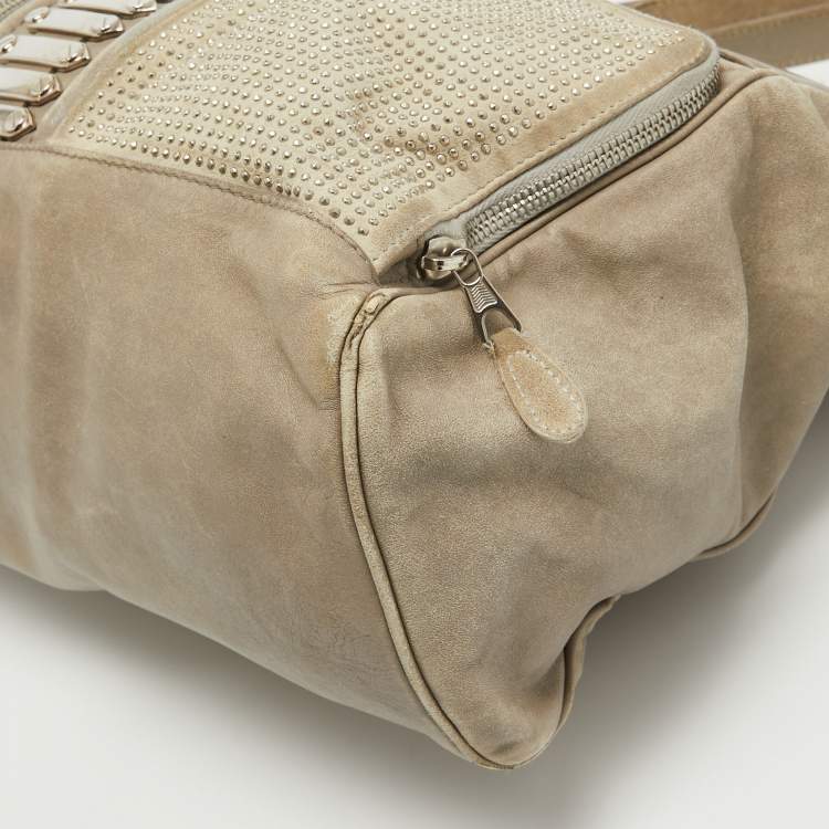 Pre Owned Balenciaga Beige Leather Studded Sac Clous Motorcycle Bag