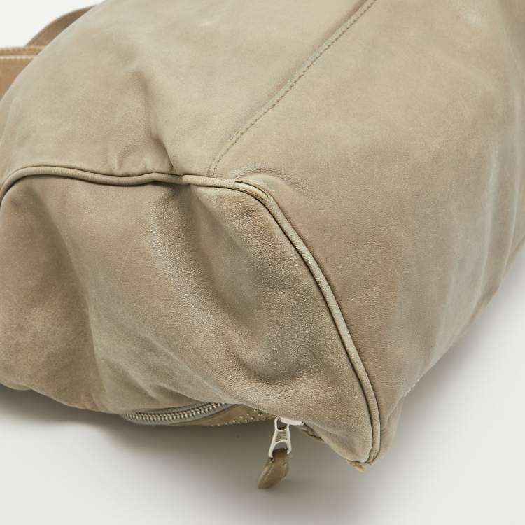 Pre Owned Balenciaga Beige Leather Studded Sac Clous Motorcycle Bag