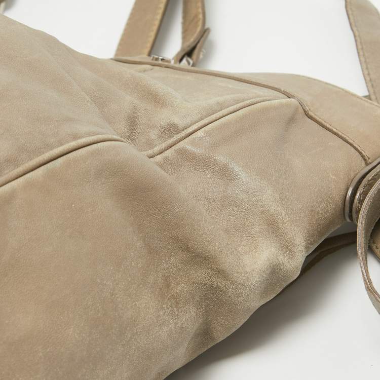 Pre Owned Balenciaga Beige Leather Studded Sac Clous Motorcycle Bag