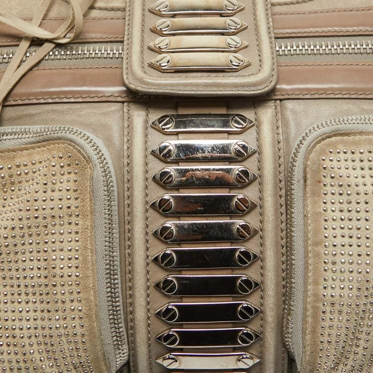 Pre Owned Balenciaga Beige Leather Studded Sac Clous Motorcycle Bag