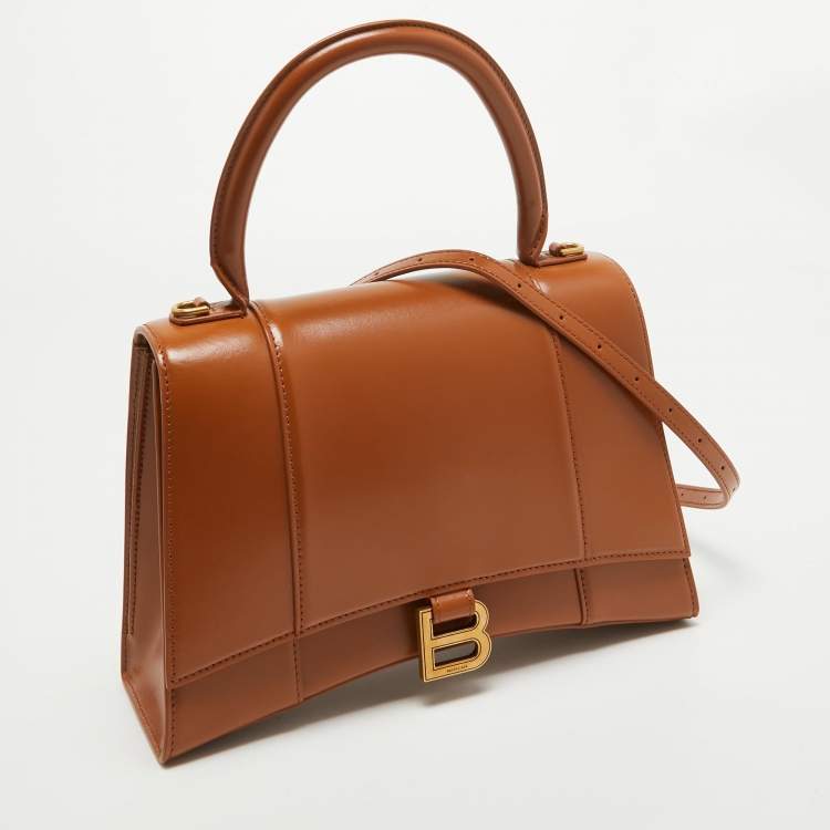 Pre Owned Balenciaga Brown Leather Medium Hourglass Top Handle Bag