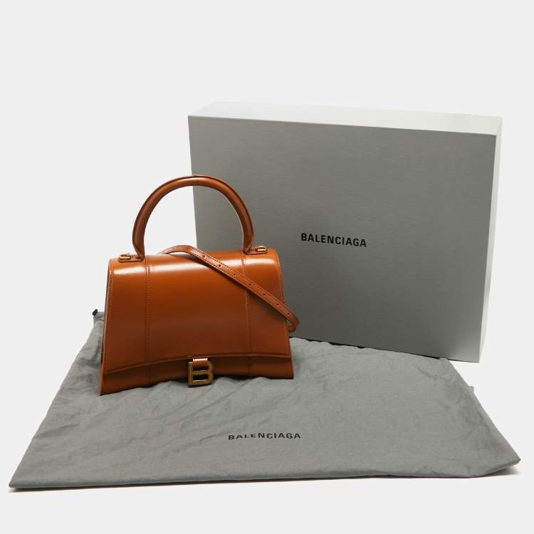 Pre Owned Balenciaga Brown Leather Medium Hourglass Top Handle Bag