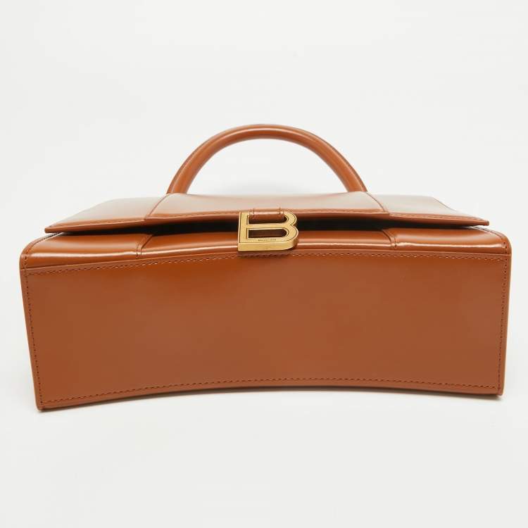 Pre Owned Balenciaga Brown Leather Medium Hourglass Top Handle Bag