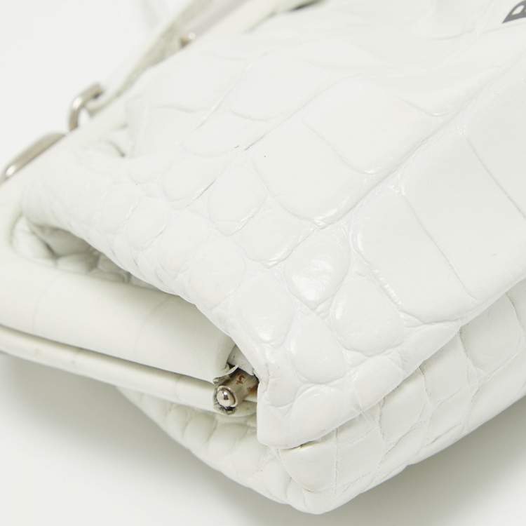 مملوكة مسبقًا Balenciaga White Croc Embossed Leather Cloud Clutch Bag