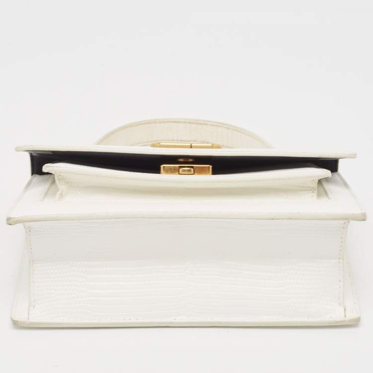Pre Owned Balenciaga White Lizard Embossed Leather XS Sharp Top Handle Bag
