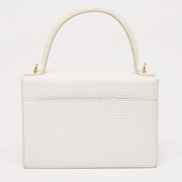 Pre Owned Balenciaga White Lizard Embossed Leather XS Sharp Top Handle Bag