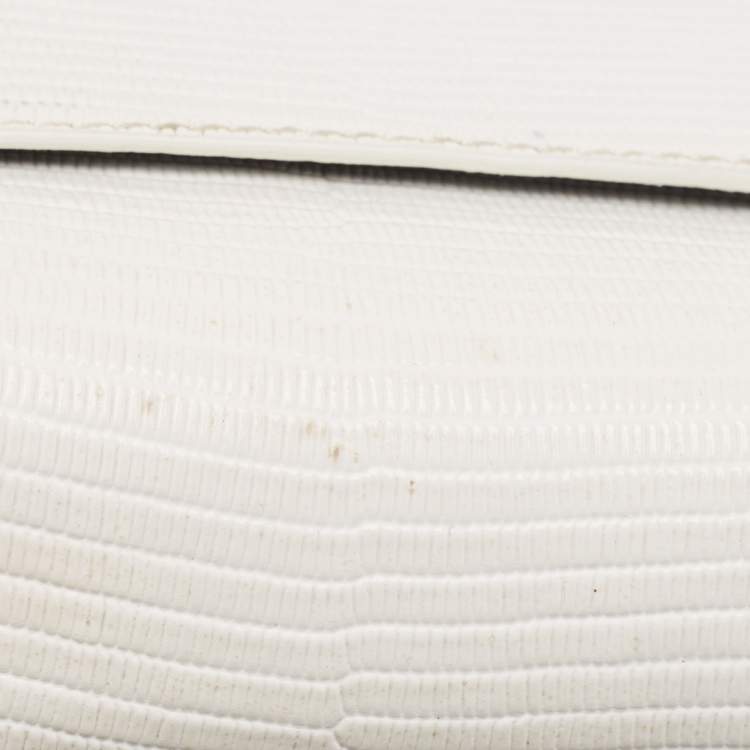 Pre Owned Balenciaga White Lizard Embossed Leather XS Sharp Top Handle Bag