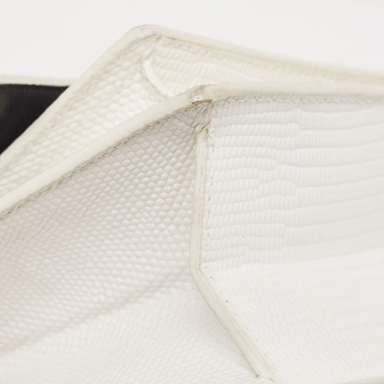 Pre Owned Balenciaga White Lizard Embossed Leather XS Sharp Top Handle Bag