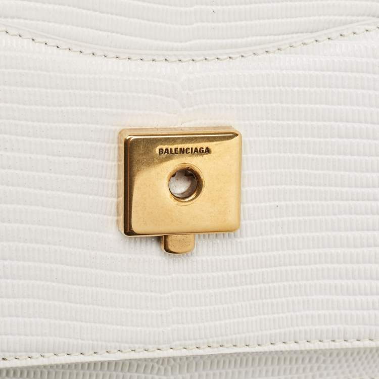Pre Owned Balenciaga White Lizard Embossed Leather XS Sharp Top Handle Bag