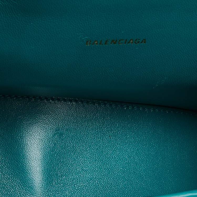 Pre Owned Balenciaga Green Croc Embossed Leather XS Hourglass Top Handle Bag