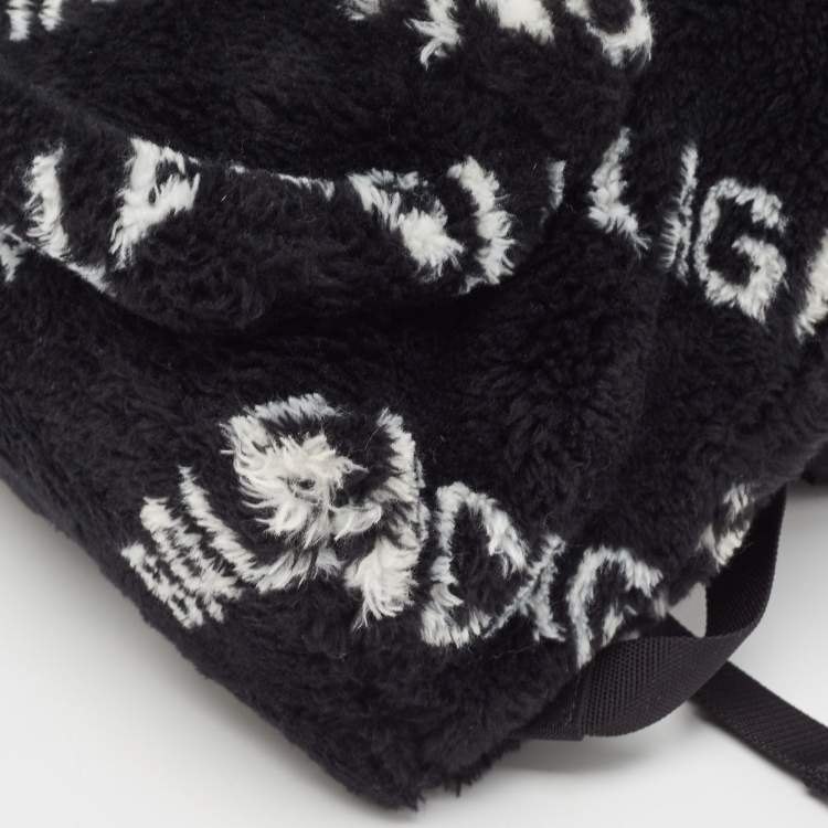Pre Owned Balenciaga Black/White Faux Fur Small Everyday Backpack