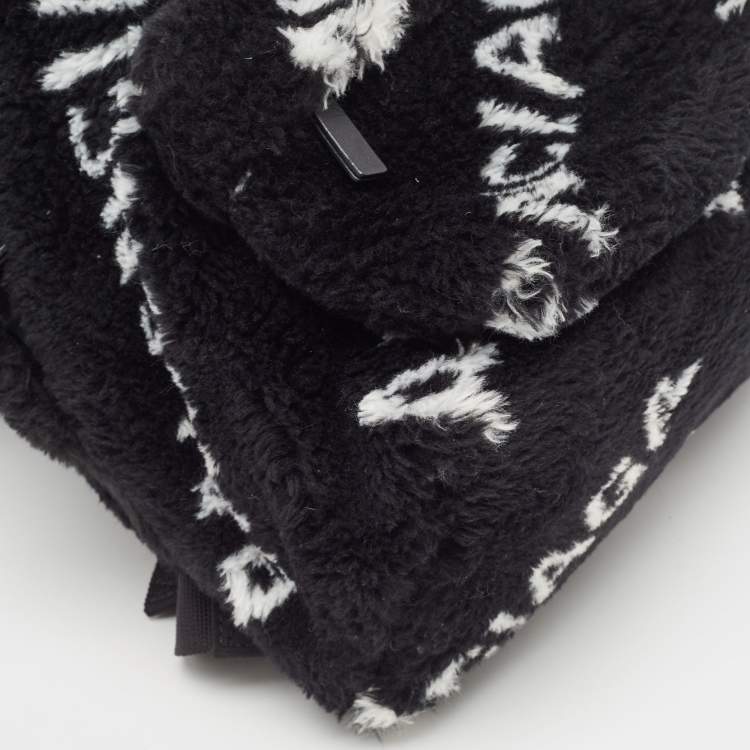 Pre Owned Balenciaga Black/White Faux Fur Small Everyday Backpack