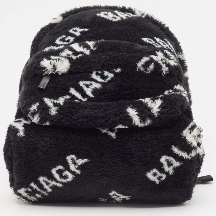 Pre Owned Balenciaga Black/White Faux Fur Small Everyday Backpack