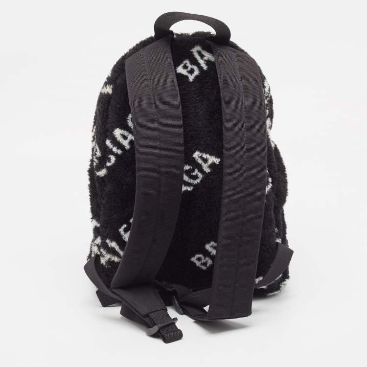 Pre Owned Balenciaga Black/White Faux Fur Small Everyday Backpack