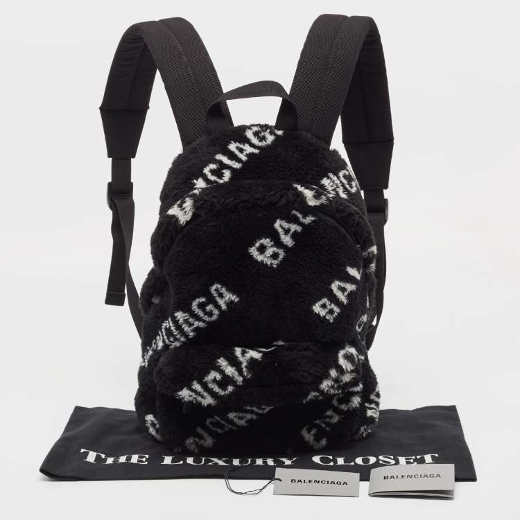 Pre Owned Balenciaga Black/White Faux Fur Small Everyday Backpack