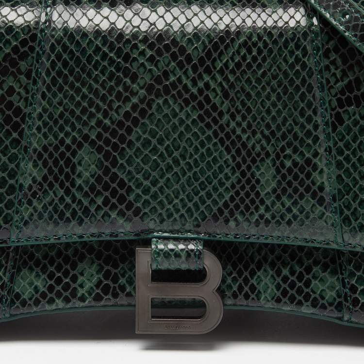 Pre Owned Balenciaga Green Snakeskin Embossed Leather Small Hourglass Top Handle Bag