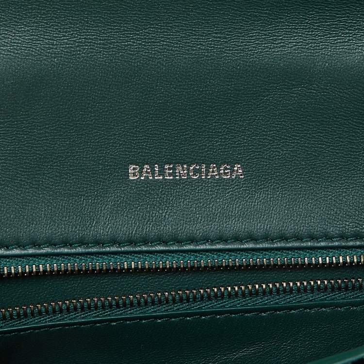 Pre Owned Balenciaga Green Snakeskin Embossed Leather Small Hourglass Top Handle Bag