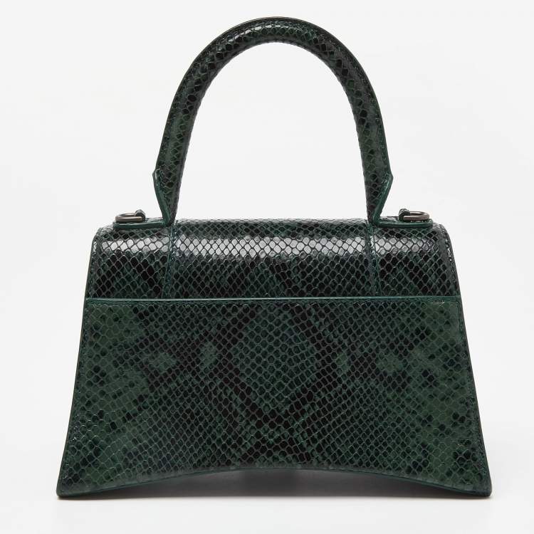 Pre Owned Balenciaga Green Snakeskin Embossed Leather Small Hourglass Top Handle Bag