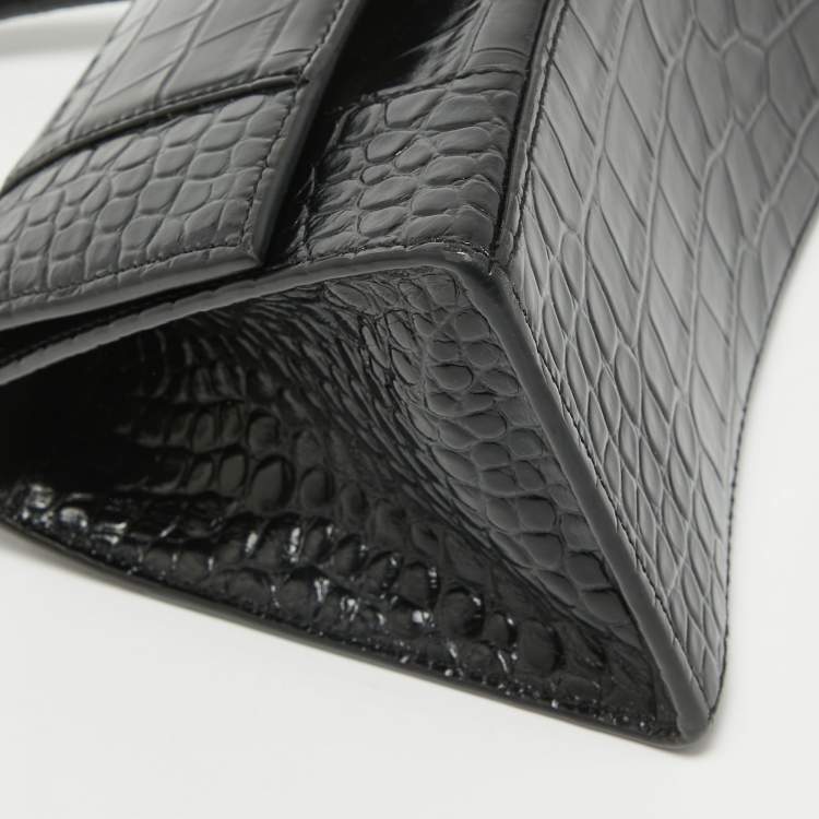 Pre Owned Balenciaga Black Croc Embossed Leather Small Hourglass Top Handle Bag