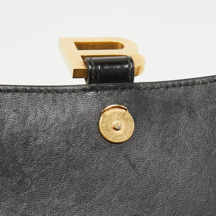 Pre Owned Balenciaga Black Croc Embossed Leather Small Hourglass Top Handle Bag