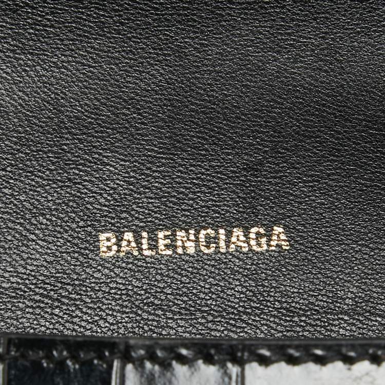 Pre Owned Balenciaga Black Croc Embossed Leather Small Hourglass Top Handle Bag