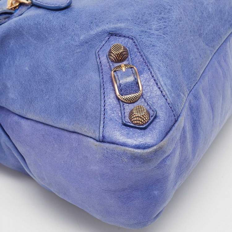 Pre Owned Balenciaga Blue Leather Rose Gold Hardware Classic Town Bag
