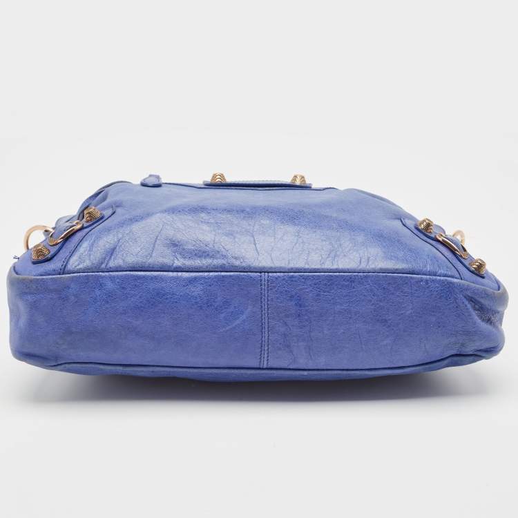 Pre Owned Balenciaga Blue Leather Rose Gold Hardware Classic Town Bag