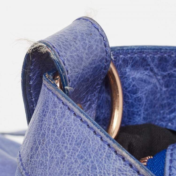 Pre Owned Balenciaga Blue Leather Rose Gold Hardware Classic Town Bag