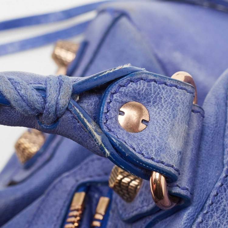 Pre Owned Balenciaga Blue Leather Rose Gold Hardware Classic Town Bag
